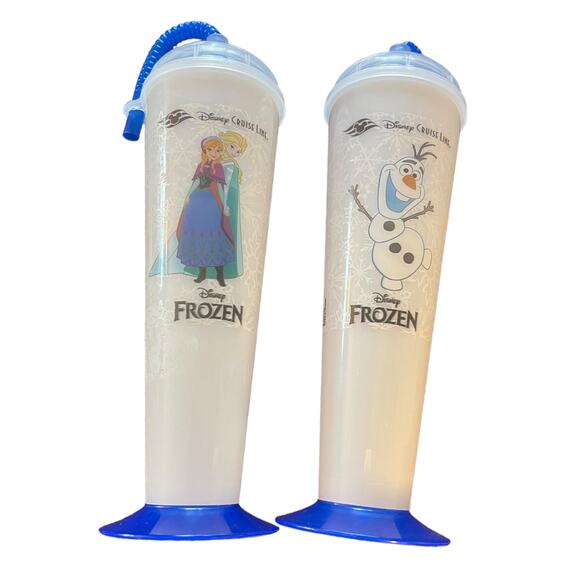 Disney Cruise Line Set Of 2 Frozen Anna Elsa Olaf Tall Sipper Cup - Picture 1 of 2